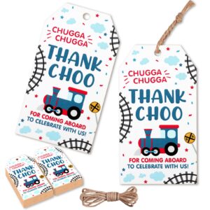 serencatcher 50pcs train thank you tags, thank choo for coming abroad gift tags for railroad train party favors, crossing choo choo chugga chugga two two train birthday party decorations supplies