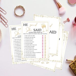 He Said She Said Bridal Shower Games, Wedding Shower and Bachelorette Party - Set of 30 Cards, Gold Champagne Bridal Wedding Activities Game Cards for Guests, Bridal Shower Party Decorations-LH1