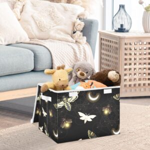 ALAZA Storage Bins Organizer Box Baskets Lidded Clothes for Shelves Closet Death Moth Butterfly Collapsible Stackable Storage Cubes Handles