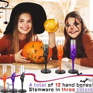 Tanlade 2.7 oz Halloween Goblets with Spooky Skeleton Hand Plastic Champagne Flutes Cups for Decorations and Haunted House(Orange, Black, Purple,12 Pcs)