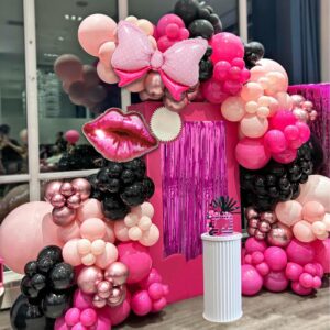 128 PCS Black Hot Pink Girl Balloons Garland Arch Kit Disco Metallic Balloons for Wedding Baby Shower Birthday Graduation Anniversary Girl Party Decorations