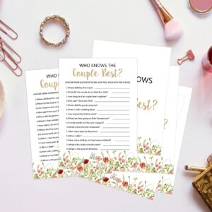 Who Knows The Couple Best Bridal Shower Game, Wedding Shower and Bachelorette Party - Set of 30 Cards, Boho Floral Bridal Wedding Activities Game Cards for Guests, Bridal Shower Party Decorations-LM2