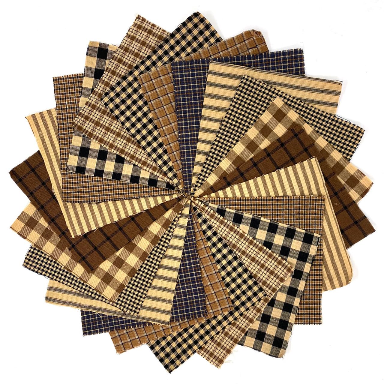 40+ Brown & Black Charm Pack 5 inch Precut Plaid Cotton Homespun Cabin Fabric Squares by JCS