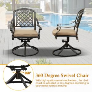 Sumshadow 6 Piece Cast Aluminum Outdoor Swivel Dining Chairs, All-Weather Patio Swivel Rocker Chair Sets with Cushion for Garden, Backyard, Poolside, Bistro