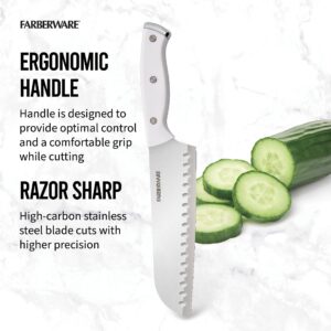 Farberware Edgekeeper Triple Riveted Santoku Self-Sharpening Blade Cover, High Carbon-Stainless Steel Kitchen Ergonomic Handle, Razor-Sharp Knife, 7 Inch, White