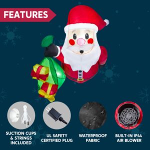 Joiedomi 3.5 FT Tall Christmas Inflatable Santa with Gift Bags Broke Out from Window, Blow Up Inflatable with Build-in LED for Window Decor, Xmas Party Indoor, Outdoor, Yard, Garden, Lawn Decoration