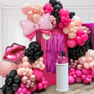 128 PCS Black Hot Pink Girl Balloons Garland Arch Kit Disco Metallic Balloons for Wedding Baby Shower Birthday Graduation Anniversary Girl Party Decorations