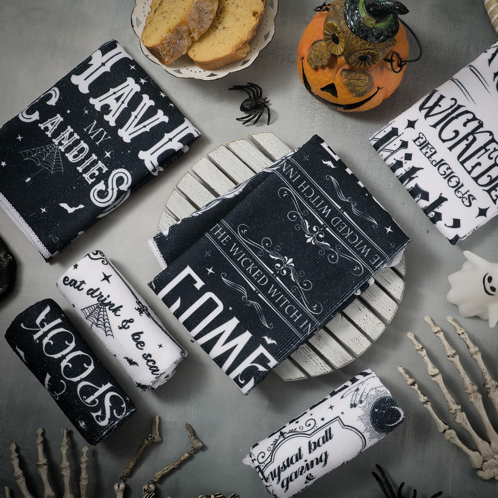 6 Pcs Halloween Kitchen Towel Set Witch Horror Proverbial Dish Towel Spooky Ghost Hand Towel for Home Kitchen Cooking Baking Tea Towels