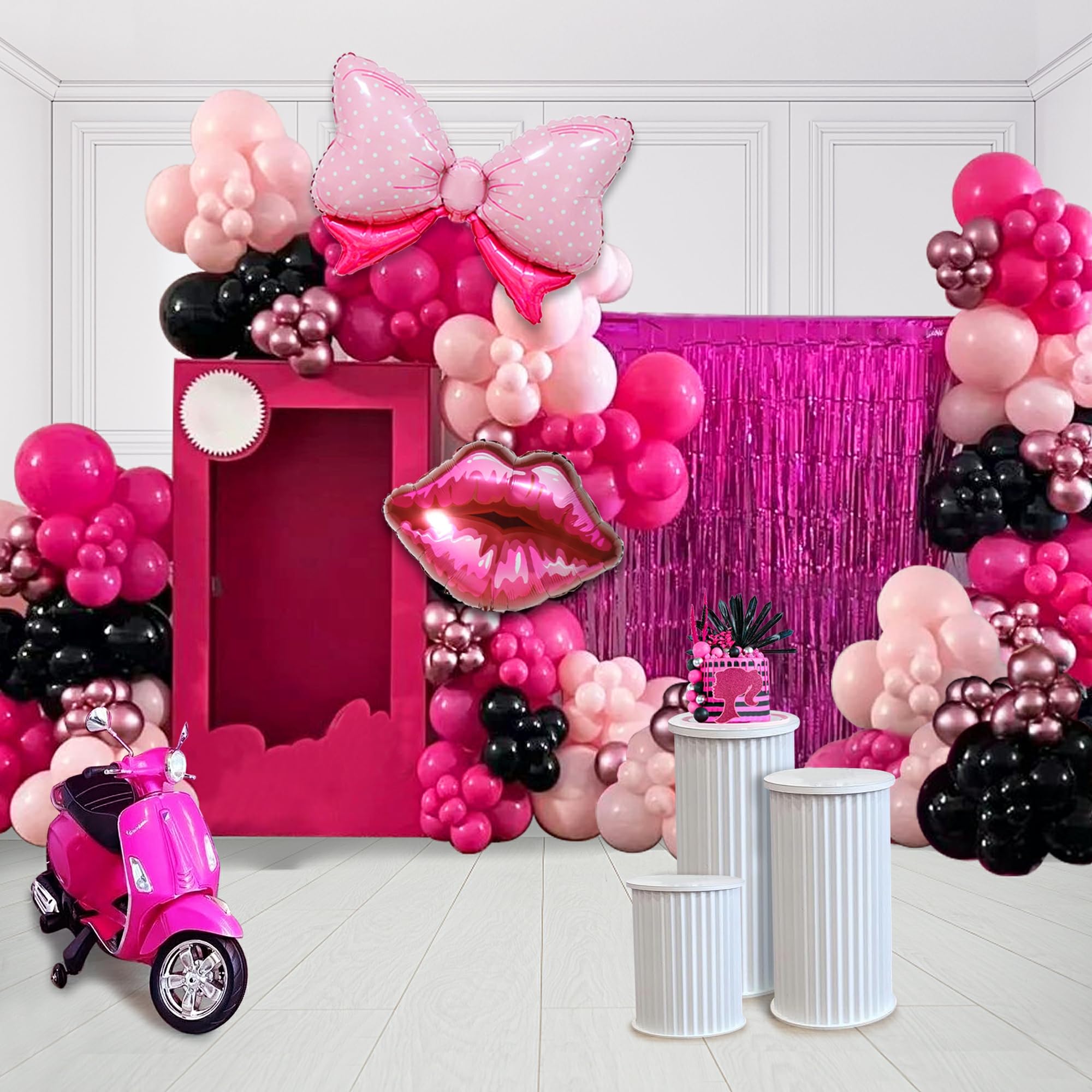 128 PCS Black Hot Pink Girl Balloons Garland Arch Kit Disco Metallic Balloons for Wedding Baby Shower Birthday Graduation Anniversary Girl Party Decorations