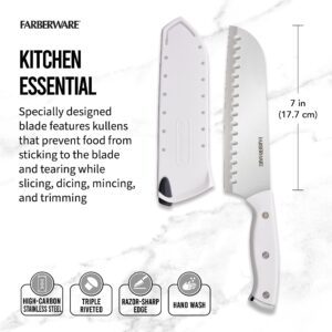 Farberware Edgekeeper Triple Riveted Santoku Self-Sharpening Blade Cover, High Carbon-Stainless Steel Kitchen Ergonomic Handle, Razor-Sharp Knife, 7 Inch, White