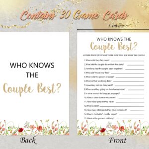 Who Knows The Couple Best Bridal Shower Game, Wedding Shower and Bachelorette Party - Set of 30 Cards, Boho Floral Bridal Wedding Activities Game Cards for Guests, Bridal Shower Party Decorations-LM2