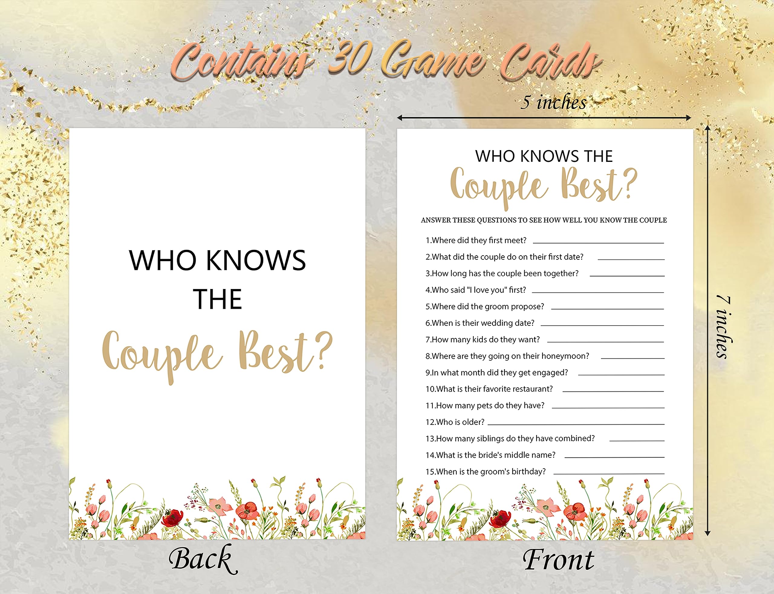 Who Knows The Couple Best Bridal Shower Game, Wedding Shower and Bachelorette Party - Set of 30 Cards, Boho Floral Bridal Wedding Activities Game Cards for Guests, Bridal Shower Party Decorations-LM2