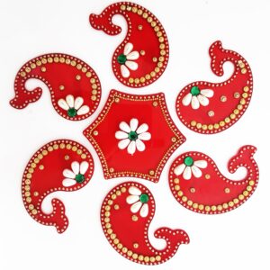 ARTISENIA Handmade Red Dolphin Acrylic Diwali Rangoli Floor Decorations Table Decoration Studded Stones Sequins Traditional Festive Home Door Décor | Floor Wall Stickers RJV-002