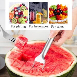 ZLMC 2-in-1 Watermelon Fork Slicer,Portable Stainless steel Watermelon Slicer with Melon Baller Scoop Extra,Dual Head Stainless Steel Fruit Forks Slicer Knife for Family Parties Camping(2PCS)