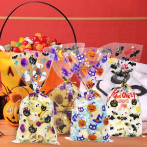 ZMCINER 120PCS Halloween Cellophane Candy Bags, Halloween Treat Bags with Twist Ties for Halloween Party Favor Supplies