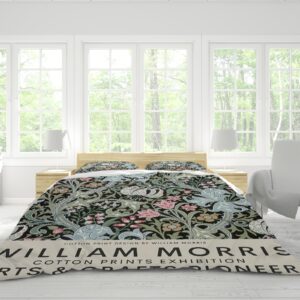 CIHCOHOME Vintage Duvet Cover William Morris Artwork Plant Theme Duvet Cover 3PCS Soft and Breathable Rustic Bedding Set with Zipper Closure Queen (90"x90")