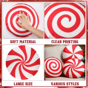 Kigley 3 Pcs Christmas Candy Cane Throw Pillow Red White Peppermint Round Spiral Lollipop Pillow Xmas Home Gift Set for Bedroom Bed Sofa Bench Couch Chair Cushion Holiday Decoration, 13.8 Inch