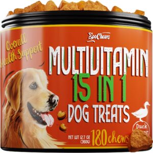 zoochews dogs multivitamin - support dog's immune response, skin, coat and joints - vitamins and glucosamine for dogs - 180 tasty chews - vitamins for all breeds dogs