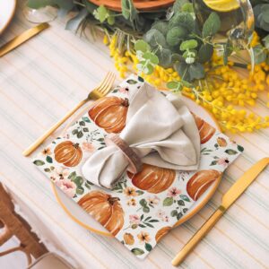 AnyDesign 80 Pack Fall Pumpkin Paper Napkins Watercolor Disposable Autumn Luncheon Napkins Boho Floral Pumpkin Dessert Dinner Hand Napkin for Thanksgiving Harvest Tea Party Supplies, 6.5 x 6.5 Inch