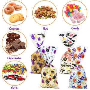 ZMCINER 120PCS Halloween Cellophane Candy Bags, Halloween Treat Bags with Twist Ties for Halloween Party Favor Supplies