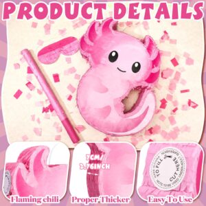 Leyndo Pink Axolotl Piñata for Birthday Party Pink Piñata with Stick Blindfold Confetti for adults Gift Halloween Party Decoration, Baby Shower, Axolotl Party Supplies, 15.7 x 11.8 Inch