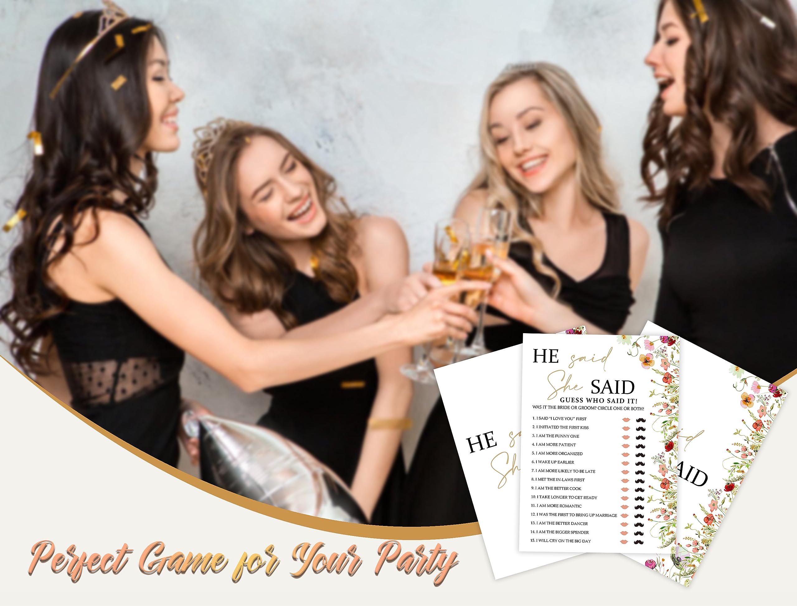 He Said She Said Bridal Shower Games, Wedding Shower and Bachelorette Party - Set of 30 Cards, Boho Floral Bridal Wedding Activities Game Cards for Guests, Bridal Shower Party Decorations-LH2