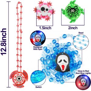 [ Rotating Fidget ] 15 Pack Halloween Spin LED Necklaces Toys Party Favors Toys for Kids 15 Styles Spider Ghost Halloween Light Up Trick or Treat Toys Goodie Bag Filler Glow in The Dark Party Supplies