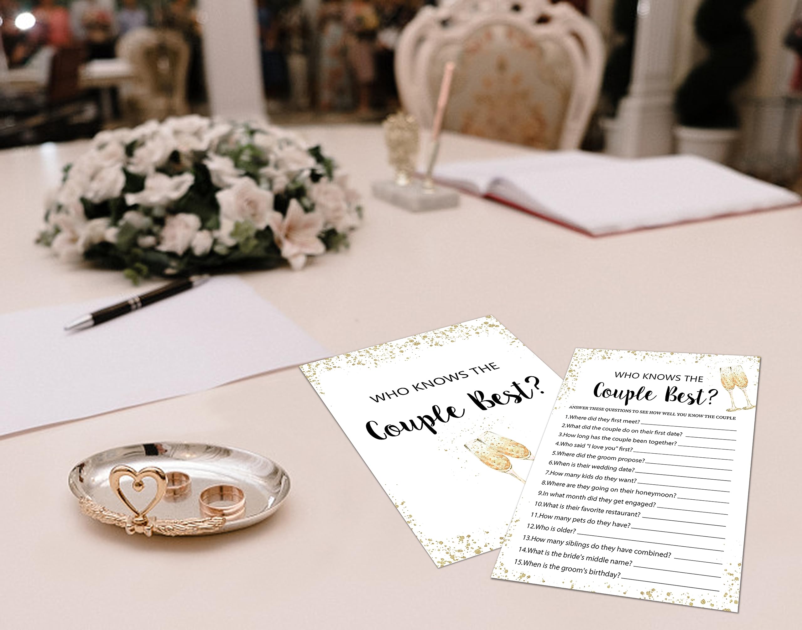 Who Knows The Couple Best Bridal Shower Game, Wedding Shower and Bachelorette Party - Set of 30 Cards, Gold Champagne Bridal Wedding Party Game Cards for Guests, Bridal Shower Party Decorations-LM1