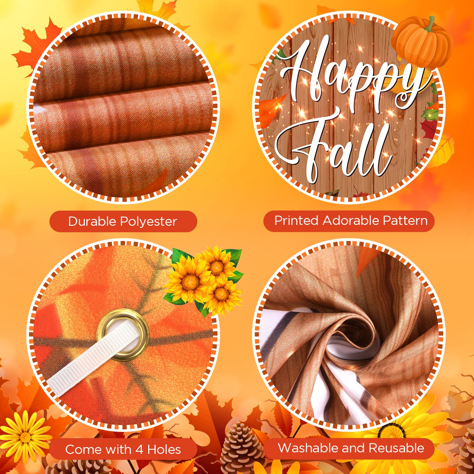 RUMIA Fall Party Door Banner Happy Fall Decorations Thanksgiving Door Cover Pumpkin Fall Backdrop Sign Party Supplies for Harvest Autumn Birthday Background Photo Booth Props Party Decor 73 x 36 inch