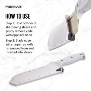 Farberware Edgekeeper Triple Riveted Santoku Self-Sharpening Blade Cover, High Carbon-Stainless Steel Kitchen Ergonomic Handle, Razor-Sharp Knife, 7 Inch, White