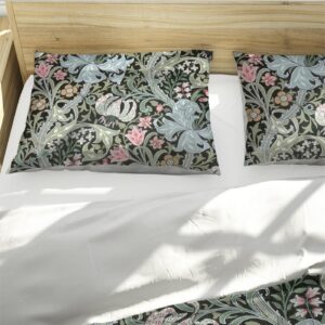 CIHCOHOME Vintage Duvet Cover William Morris Artwork Plant Theme Duvet Cover 3PCS Soft and Breathable Rustic Bedding Set with Zipper Closure Queen (90"x90")