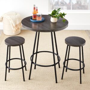 best choice products bistro dining set 3 piece, modern round counter height pub table, compact high top with bar stools pub dining set for kitchen, breakfast room - dark gray