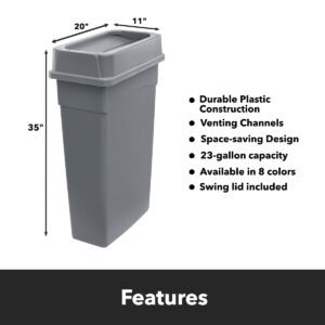 SunSierra 23-Gallon Grey Plastic Trash Can with Lid and Handles