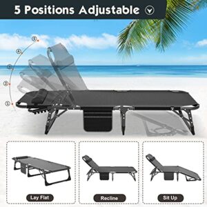 MOPHOTO Folding Chaise Lounge Chair 5-Position, Folding Cot, Heavy Duty Patio Chaise Lounges for Outside, Poolside, Beach, Lawn, Camping