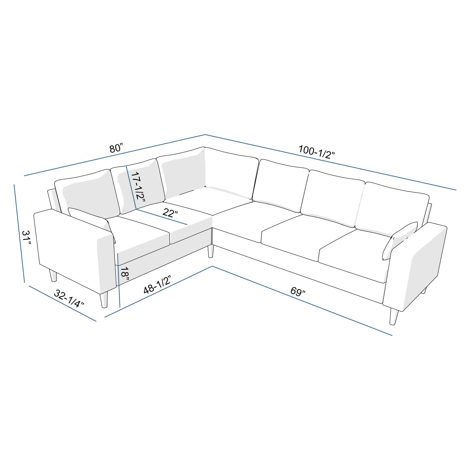 Panana Modern Upholstered L-Shape Sectional Sofa, 2 Seater + 3 Seater Corner Couch for Living Room (Brown)