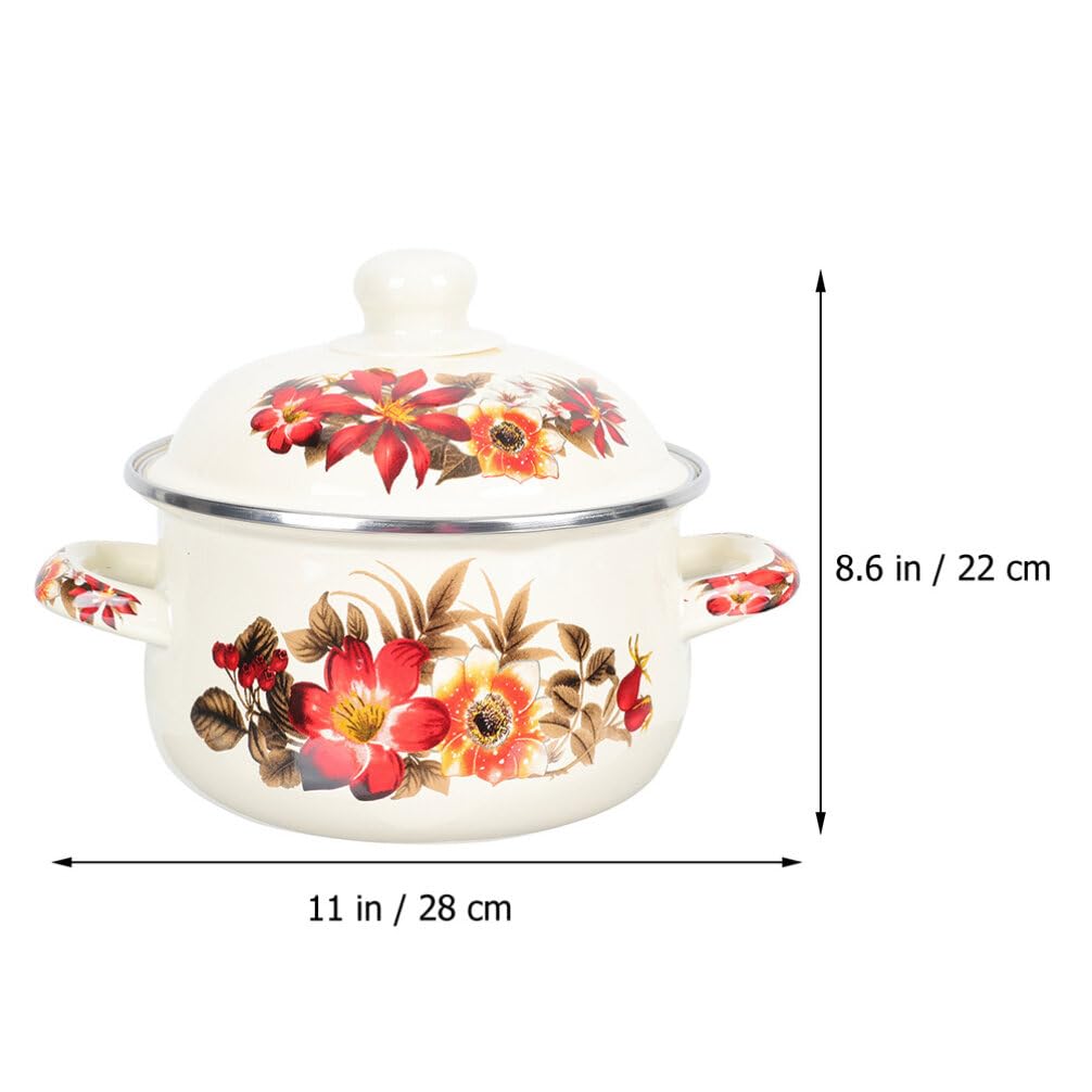 Kichvoe Small Pot with Lid Enamel Pot Vintage Stockpot Simmer Pot Enamelware Stew Pot Cooking Pot Soup Pot with Handle and Lid for Induction Cookers Gas Stove 22cm-Random Pattern