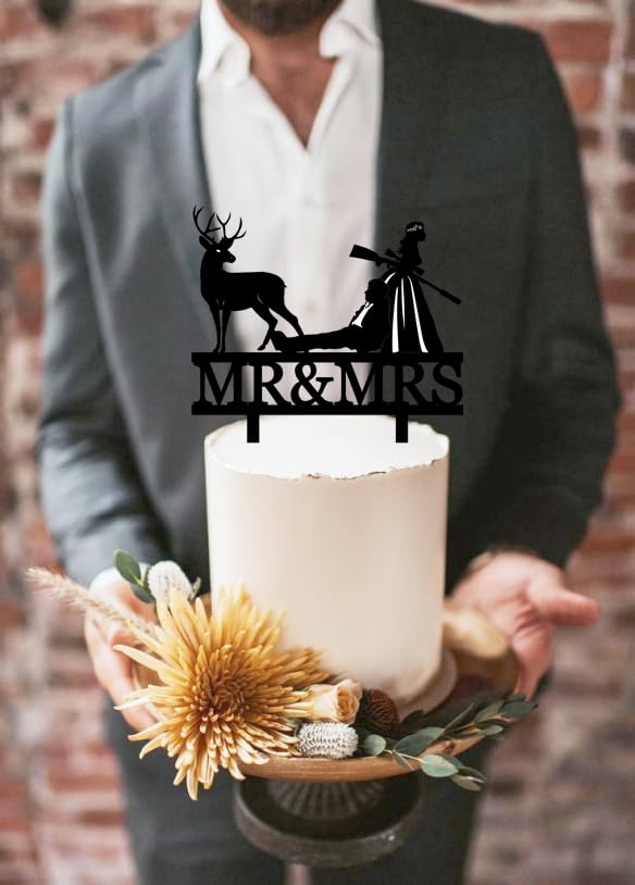 Funny Hunting Wedding Cake Topper Deer Hunt Hunter Wedding Cake Topper Hunt is Over Cake Topper For Wedding/Anniversary/Bridal Shower Party Decorations