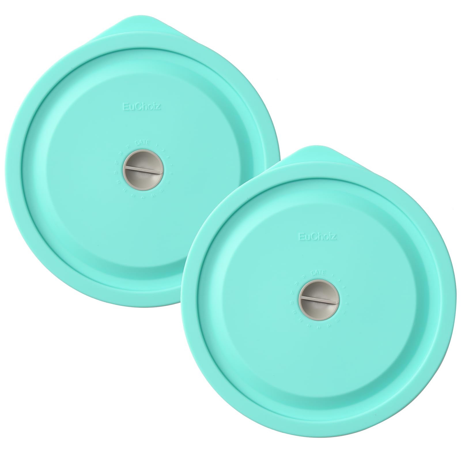 Replacement Lids for Pyrex 7402-PC 7 Cup, Silicone Round Storage Cover Lid for Anchor Hocking Glass Bowl 2 Pack with Date Mark Turquoise