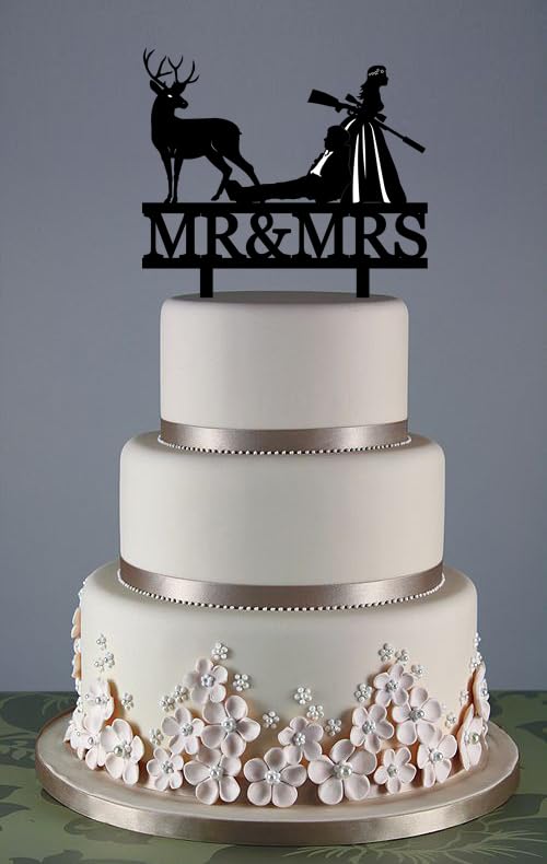 Funny Hunting Wedding Cake Topper Deer Hunt Hunter Wedding Cake Topper Hunt is Over Cake Topper For Wedding/Anniversary/Bridal Shower Party Decorations