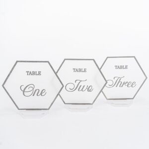 Wedding Table Numbers with Elegant Hexagon Design and Dark Silver Lettering, Table Numbers, Table Numbers For Wedding Reception, Acrylic Table Numbers, Hexagon Table Numbers, 1-30