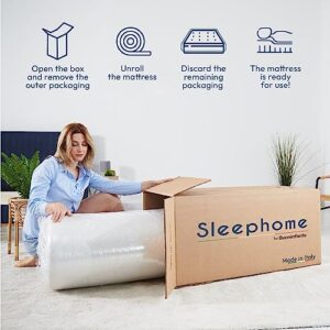 Sleephome 8 Inch Queen, Cooling Gel Memory Foam Mattress, CertiPUR, Oeko-Tex Certified, Pressure Relieving, Breathable, Medium Firm, Made in Italy, Mattress-in-a-Box, Queen