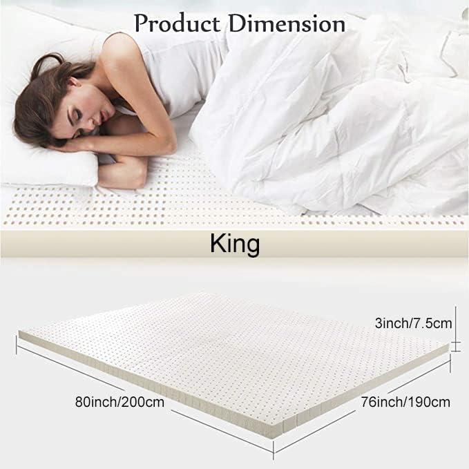 TalatexHome Premium Natural Latex Mattress Topper, Medium Firm with Organic Cotton Cover No Memory Foam Chemicals, Help Relief Shoulder & Back Pain (3" King)