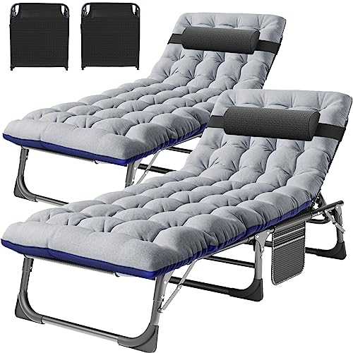 MOPHOTO Folding Chaise Lounge Chair 5-Position, Folding Cot, Heavy Duty Patio Chaise Lounges for Outside, Poolside, Beach, Lawn, Camping