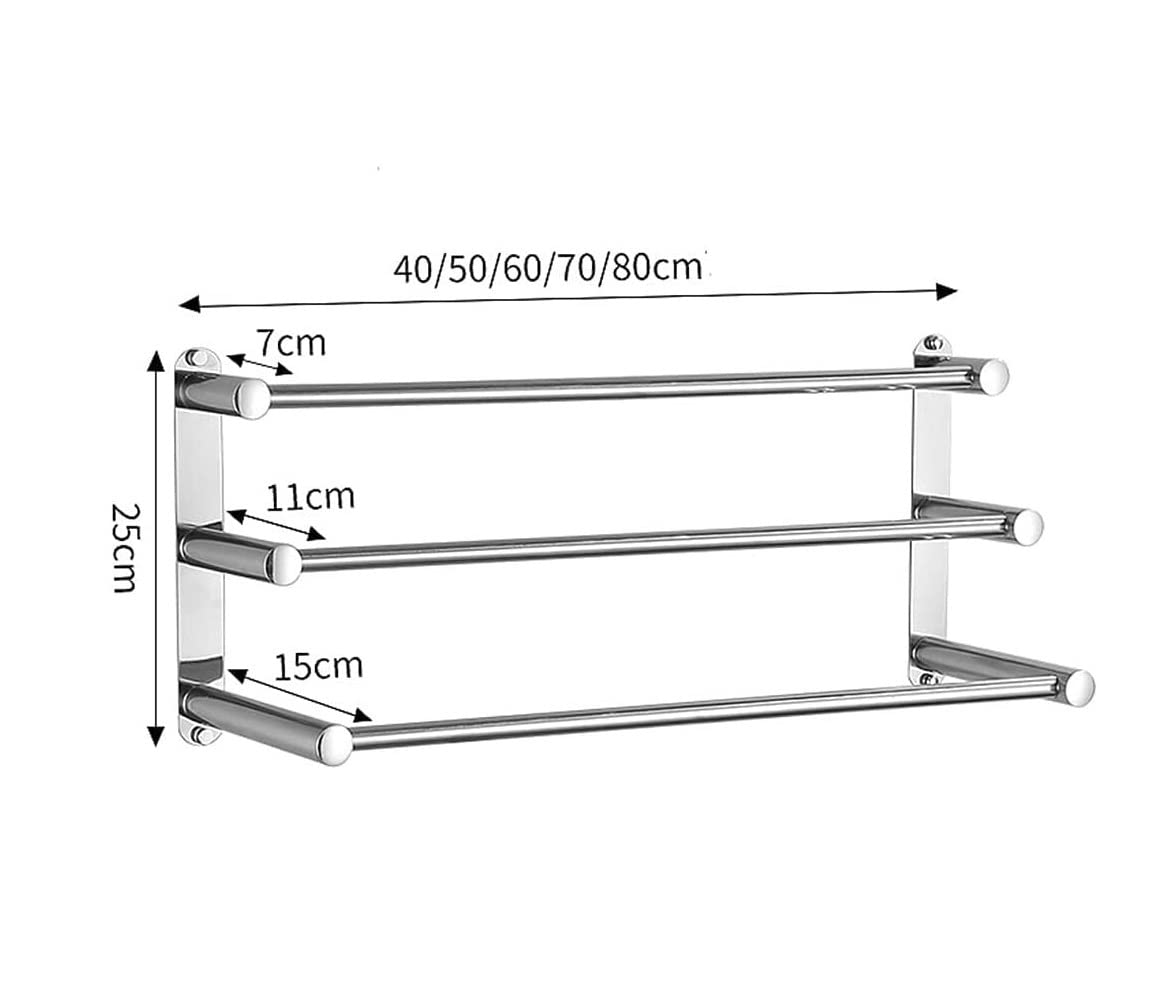 RUTAVM Towel Bar Rack Towel Rack 3-Tier Bath Towel Rail Stainless Steel Wall Mounted Towel Holder Towel Bar for Kitchen Bathroom for Bathroom (Size : 40cm)