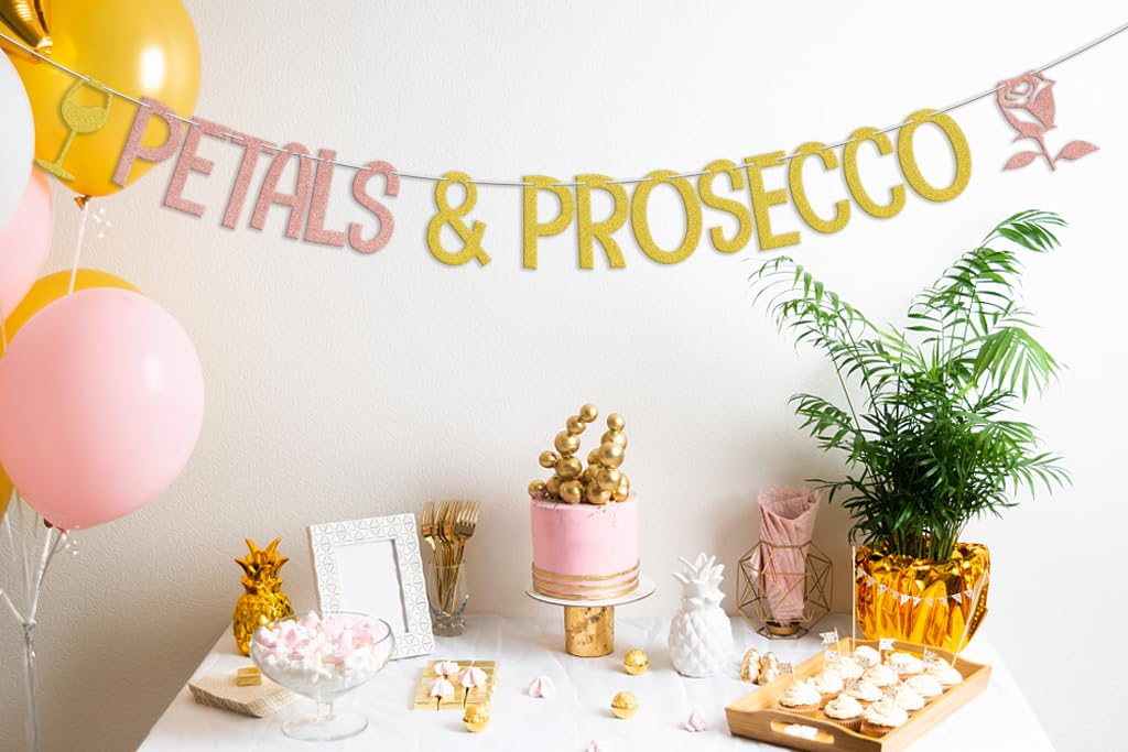 Petals & Prosecco Banner, Bridal Shower Decorations, Mimosa Bar Decor, Bride to Be Miss to Mrs, Champagne Engagement Bachelorette Birthday Party Supplies Gold & Rose Gold