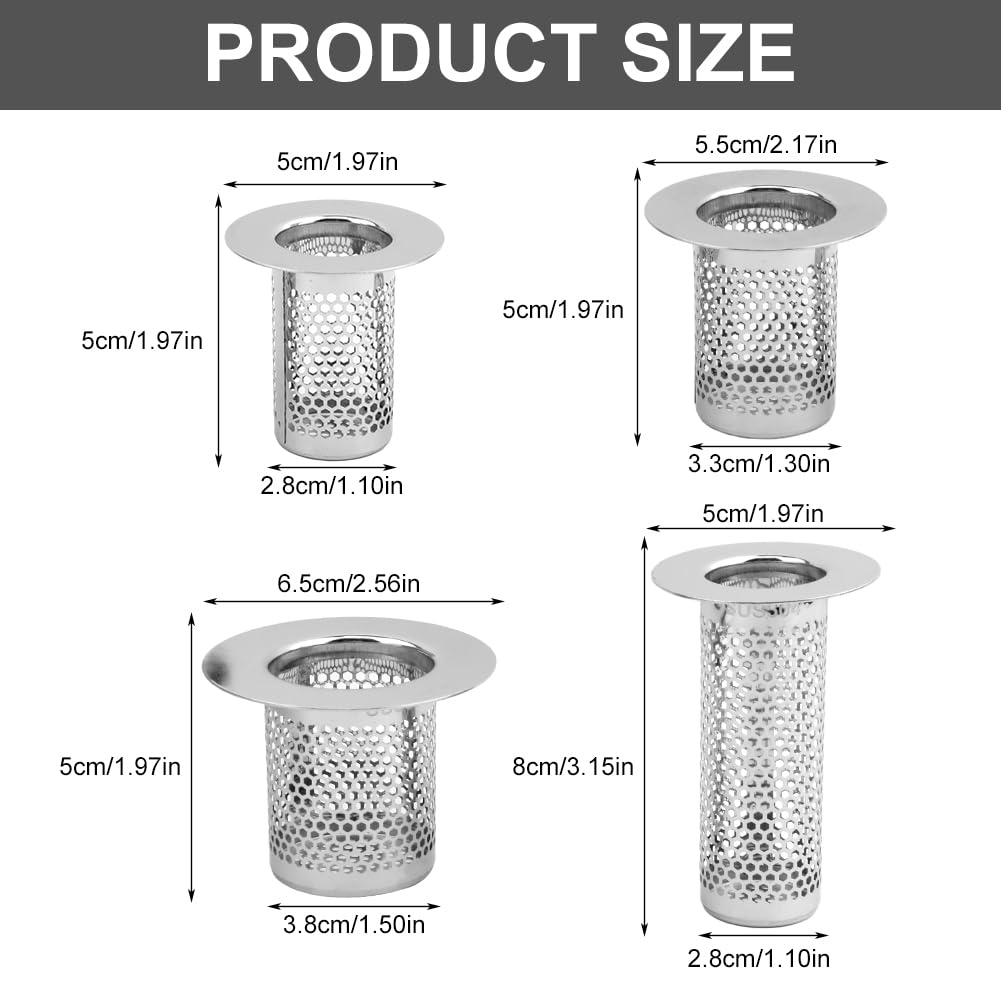 4 Pack Hair Catcher Shower Drain Strainer, Stainless Steel Floor Drain Strainer, Sink Tub Drain Stopper for Bathroom Washbasin Bathtub Drain(Silver)