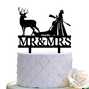 Funny Hunting Wedding Cake Topper Deer Hunt Hunter Wedding Cake Topper Hunt is Over Cake Topper For Wedding/Anniversary/Bridal Shower Party Decorations