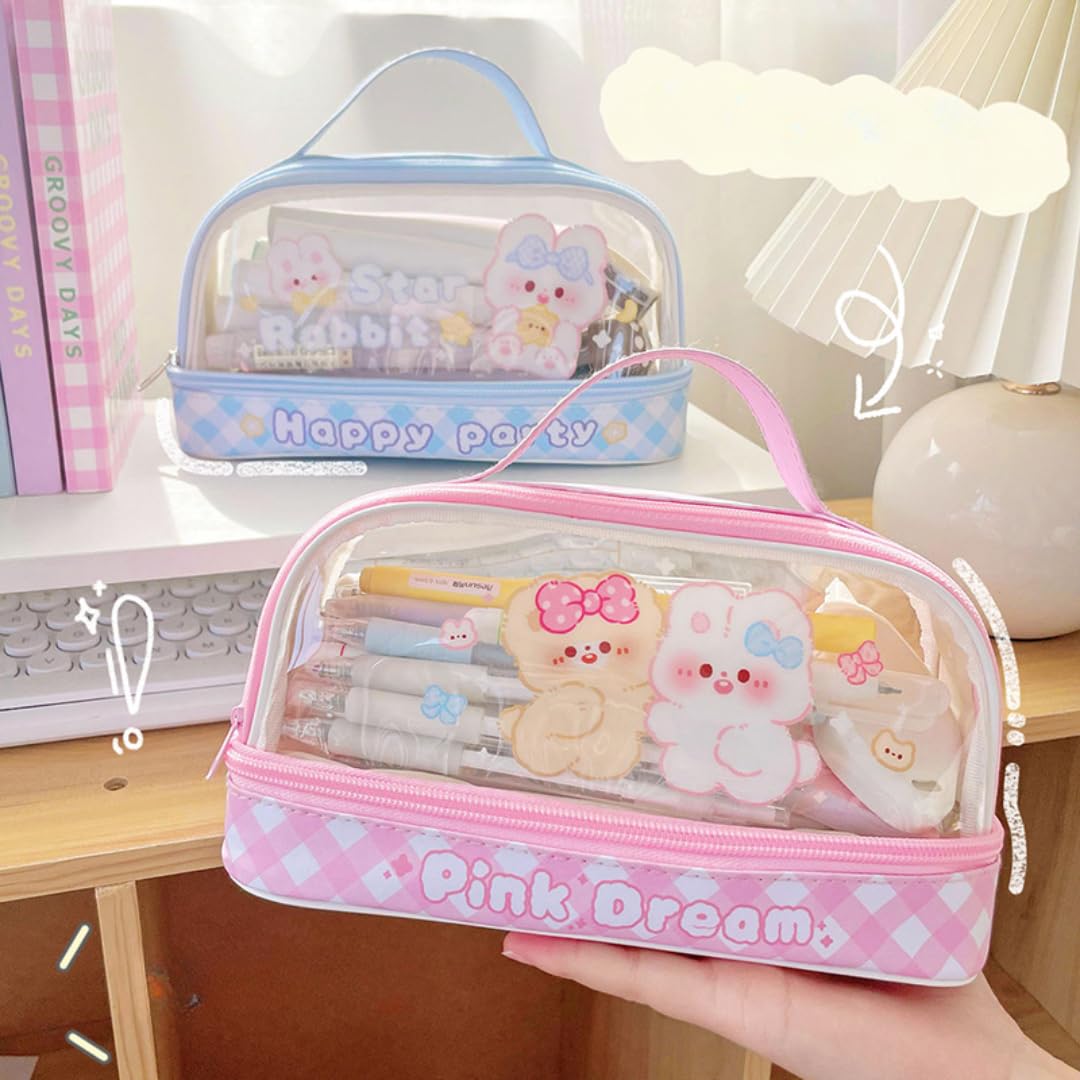 MIFJNF Cute Pencil Case Kawaii Pencil Case Aesthetic Large Capacity Pencil Case School Supplies Pencil Pouch for Girls (Pink)