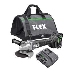 flex 24v brushless cordless 5-inch 10,000 rpm variable speed paddle switch angle grinder kit with 5.0ah lithium battery and 160w fast charger - fx3171a-1c