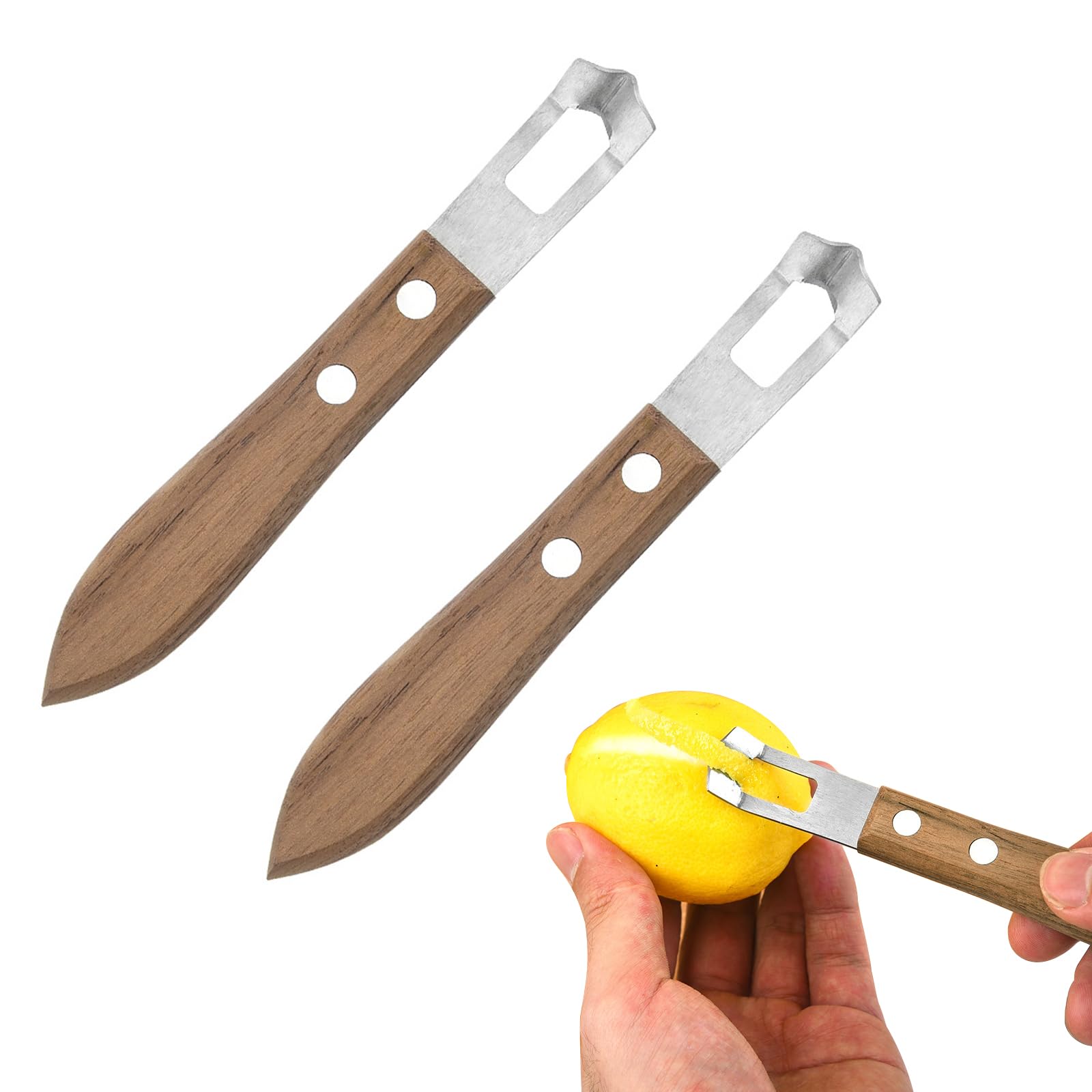 2 PACK Cocktail Channel Knife with Walnut Wood Handl Fruit and Vegetable Carving Tool for Decorating Cocktails, Desserts, and Salads Stainless Steel Tip Wooden Handle